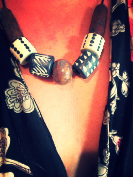African Brick bead and handcrafted ceramic necklace