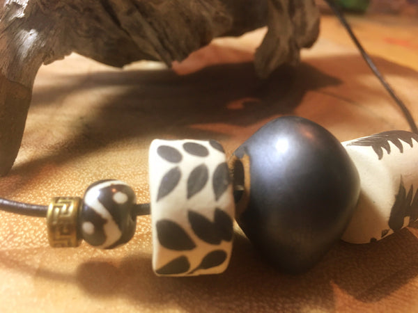 3 Bead Black & White Ceramic Necklace